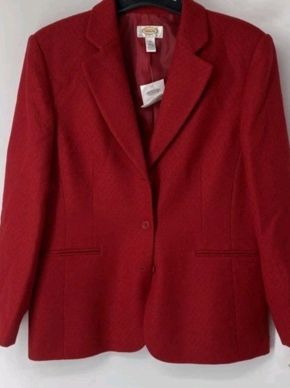 TALBOTS 100% Wool Red Tweed Notch Lapel 3 Button Blazer Women's 14P NWT